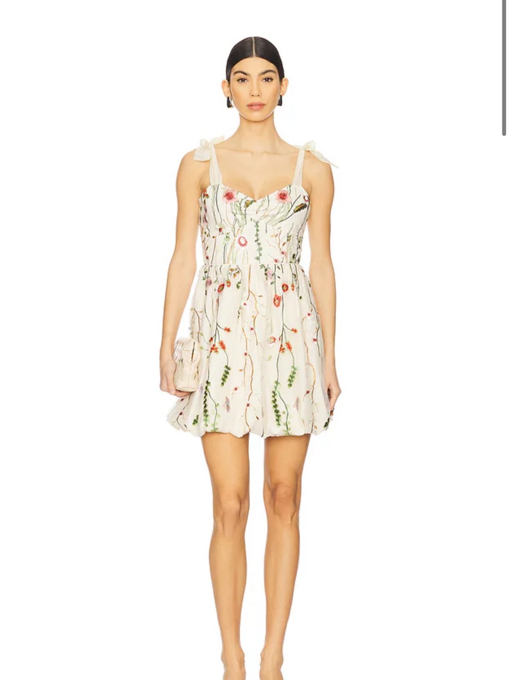 Steve Madden Cream Mini Dress with Multicolor Floral Embroidery